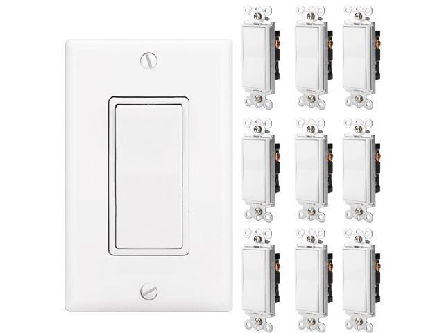 White On/Off Rocker 3-Way Decorator Wall Light Switch 15A 120/277V 10 Pack