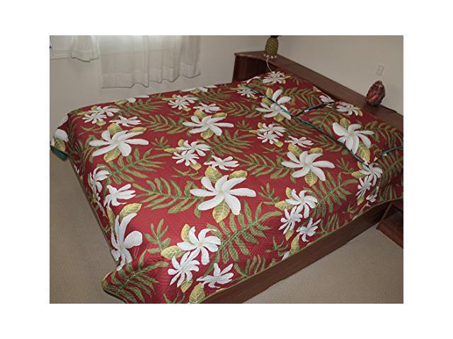 Hawaiian Quilt Bedding Red Tiare Flower Thin Comforter Queen Hawaiian Quilt Bedding Red Tiare Flower Thin Comforter Queen Full Size 100