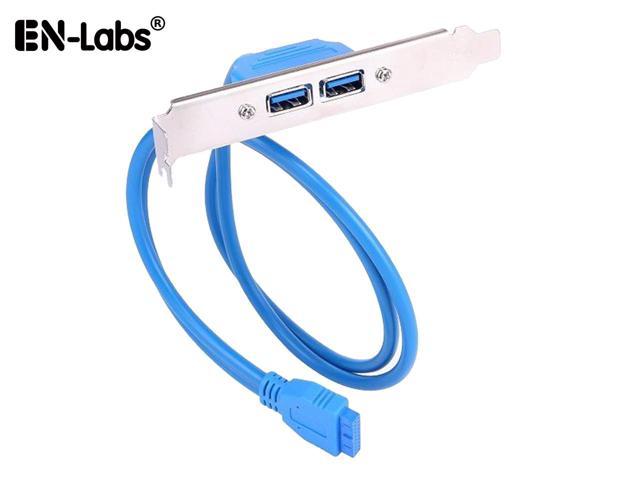 Enlabs USB 3.0 Motherboard 20-Pin Header to 2x USB 3.0 A Female Adapter Cable w/ Full Profile PCI Slot Bracket ,2 Ports USB 3.0 Back Panel Expansion Bracket to 20Pin - Blue,1.64ft
