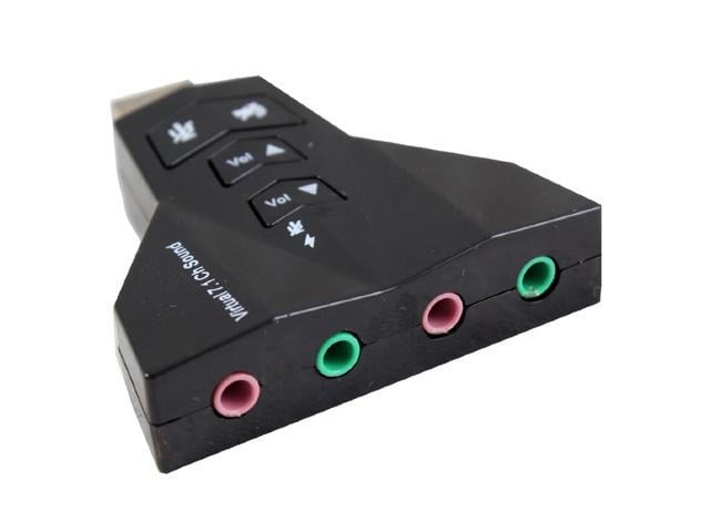 3 Port USB Hub w/ External CH 7.1 Sound Card Headset Mic Adapter for PC Laptop 