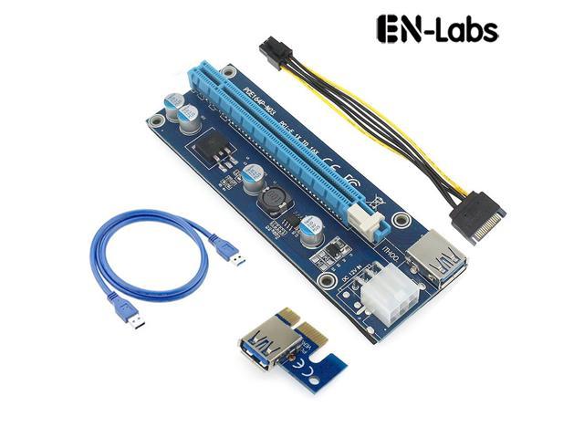4 Solid Capacitors VER 006C PCIe 1x to 16x PCI Express Extender Powered Riser Card,Ethereum Mining ETH GPU Riser Adapter Power by PCIe 6pin w/ 60cm USB 3.0 Extension Cable& 6-Pin PCI-E to SATA Power C