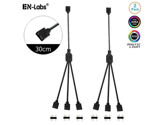 Enlabs 2 Pack 5V 3-Pin RGB 3-Way Female to x Female RBW LED Strip Splitter Cable,3 Port AURA RGB Lighting Hub w/ Gender Changer Adapter - 1 Foot
