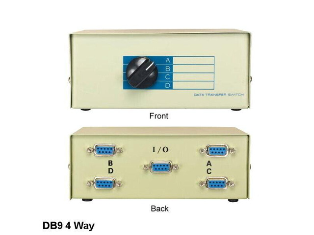 Kentek DB9 Female 4 Way Data Transfer Switch Box RS-232 D-Sub I/O ABCD ...