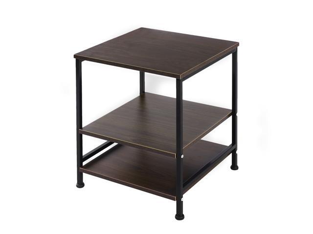 Qwork Square End Table With Storage Drawer 2 Tier Side Bedside Nightsand Laptop Desk Stand For Bed Sofa Couch Red Walnut