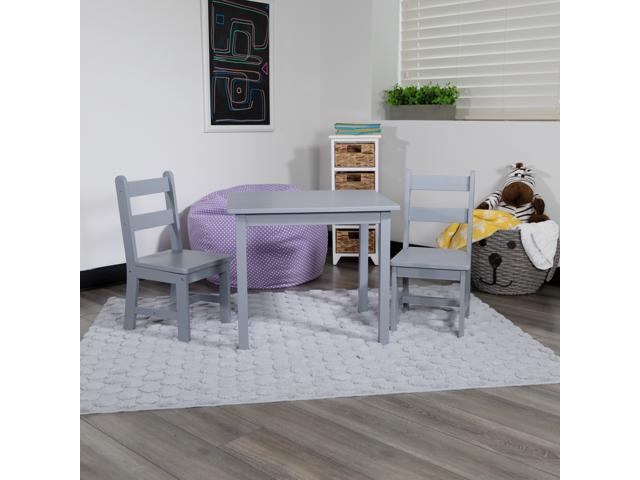 Photo 1 of Kids Solid Hardwood Table and Chair Set for Playroom, Bedroom, Kitchen - 3 Piece Set - Gray