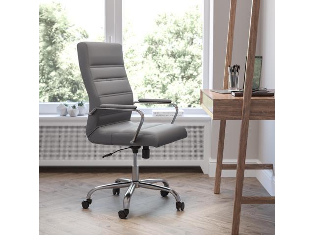 High Back Gray LeatherSoft Executive Swivel Office Chair with Chrome Frame and Arms