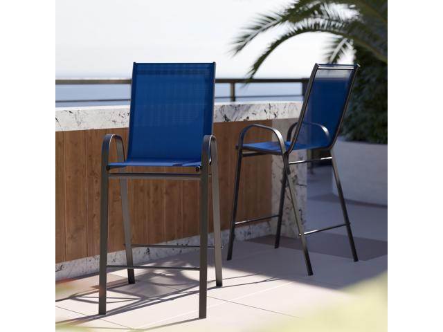 Photo 1 of 2 Pack Brazos Series Navy Stackable Outdoor Barstools with Flex Comfort Material and Metal Frame