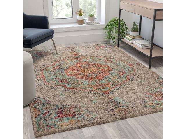 Photo 1 of Distressed Medallion Area Rug - 5' x 7' - Gray Multi Polyester