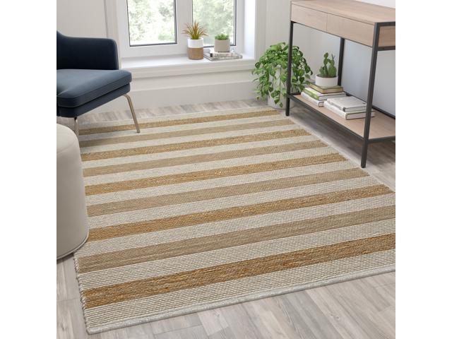 Photo 1 of 5' x 7' Handwoven Striped Jute Blend Area Rug in Natural Tones