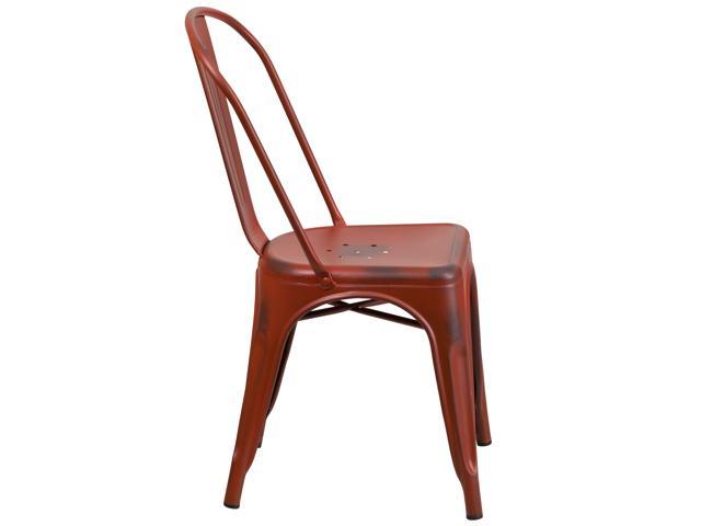 DISTRESSED KELLY RED METAL INDOOR STACKABLE CHAIR 