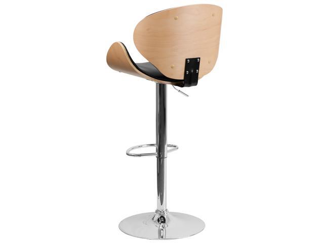 Flash Furniture Walnut Bentwood Adjustable Height Bar Stool w/ Black Vinyl Seat 