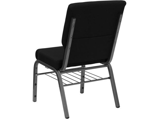 HERCULES Series 18.5 Wide Black Church Chair with 4.25 Thick Seat Book Rack XU-CH-60096-BK-SV-BAS-GG Silver Vein Frame 