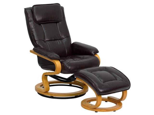 Flash Furniture BT-7615-BN-CURV-GG Contemporary Brown Leather Recliner/Ottoman with Swiveling Maple Wood Base