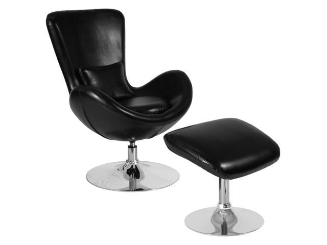 Photo 1 of Egg Series Black Leather Side Reception Chair with Ottoman