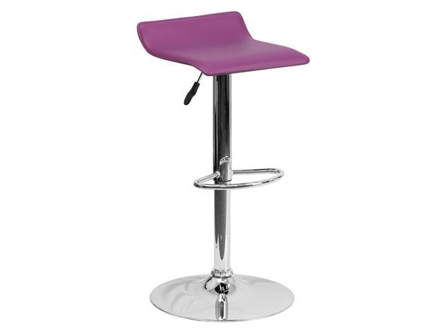 Contemporary Purple Vinyl Adjustable Height Barstool with Solid Wave Seat and Chrome Base