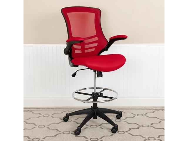 Mid Back Red Mesh Ergonomic Drafting Chair With Adjustable Foot Ring And Flip Up Arms Newegg Com