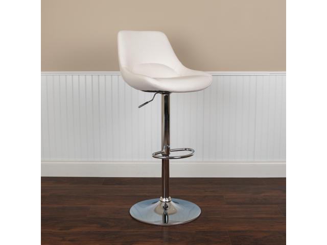 Contemporary White Vinyl Adjustable Height Bar Stool with Arms and Chrome Base 