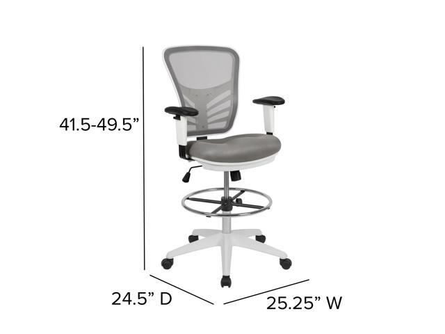 Flash Furniture Mid-Back Light Gray Mesh Ergonomic Drafting Chair with Adjustable Chrome Foot Ring Adjustable Arms and Black Frame