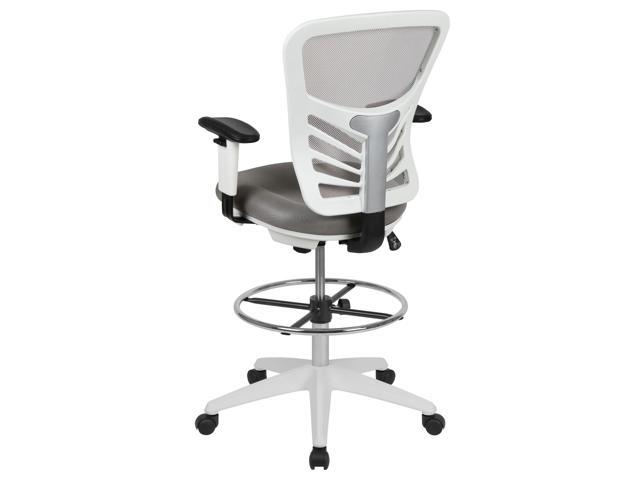 Flash Furniture Mid-Back Light Gray Mesh Ergonomic Drafting Chair with Adjustable Chrome Foot Ring Adjustable Arms and Black Frame