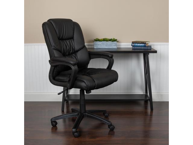 Photo 1 of Flash Fundamentals Big & Tall 400 lb. Rated Black LeatherSoft Swivel Office Chair with Padded Arms, BIFMA Certified