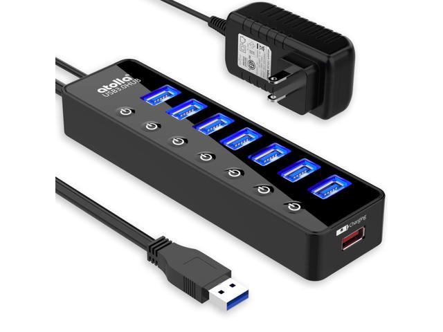USB Hub 7-Port USB 3.0 Hub with Individual LED Power Switches Portable Adapter High Speed Expansion Multi USB Hub for Tablet Laptop Computer Notebook