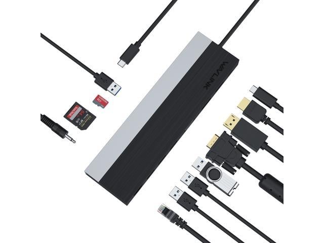 Wavlink USB C Triple Display 4K 12 in 1 MST USB C Docking Station, Type C Systems (DP & HDMI &VGA, USB 3.0&2.0 Ports, SD TF Card Reader, Gigabit Ethernet, Audio For for MacBook Pro & Windows