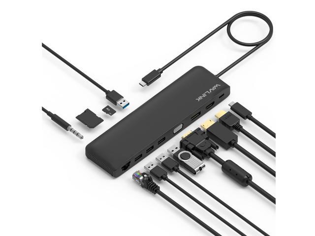 Wavlink USB C Triple Display 4K 12 in 1 MST USB C Docking Station, Type C Systems (DP & HDMI &VGA, USB 3.0&2.0 Ports, SD TF Card Reader, Gigabit Ethernet, Audio For for MacBook Pro & Windows