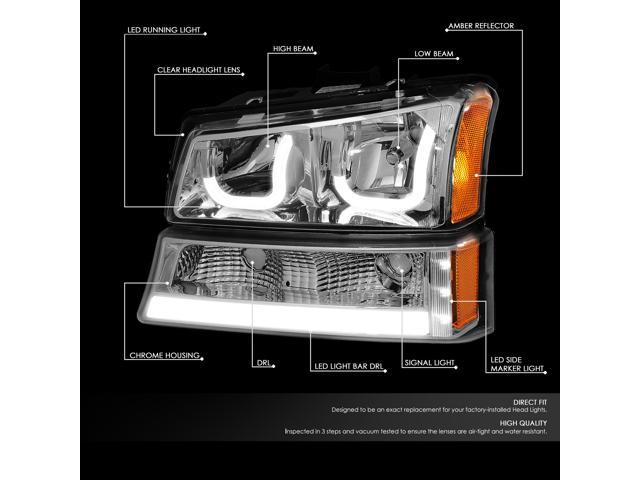 DNA Motoring HL-3DLED-CS03-AM-CH For 2003 to 2007 Chevy Avalanche