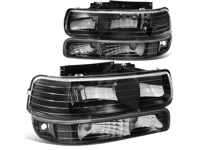DNA Motoring HL-OH-CS99-4P-BK-CL1 For 1999 to 2006 Chevy Silverado Tahoe 4Pcs Headlight + Bumper Lamps Black Housing - GMT800 00 01 02 03 04 05 Left + Right