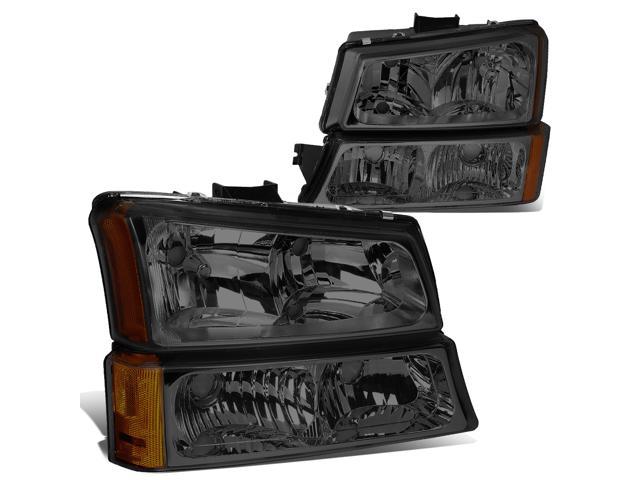 DNA Motoring HL-OH-CS03-4P-SM-AM For 2003 to 2006 Chevy Silverado Avalanche 4Pcs Headlight+Bumper Lamp Smoked Housing Amber Corner 1 Gen 04 05 Left + Right