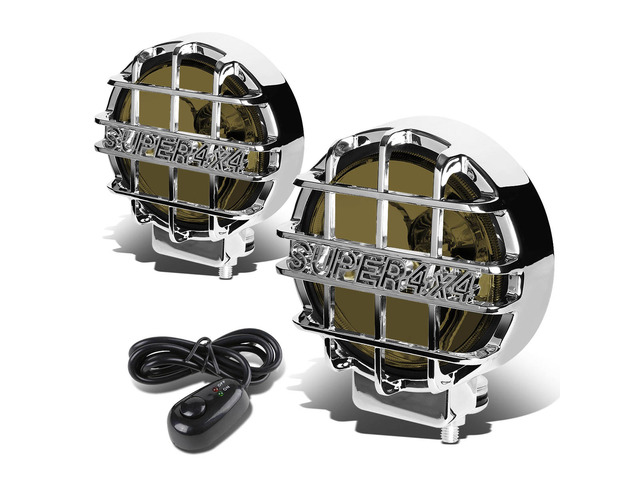 DNA Motoring 6-Round Chrome Yellow Fog Light Kit - Offroad 4x4 Work Lamp With Switch & Bezel, Halogen