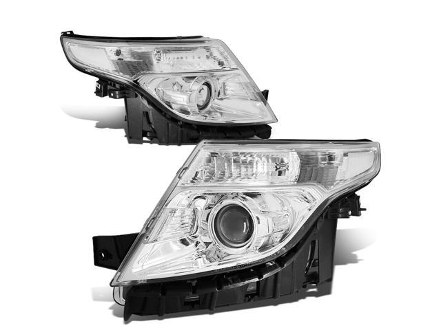 DNA Motoring HL-OH-FEXP11-CH-CL1 For 2011 to 2015 Ford Explorer Pair Projector Headlight Chrome Housing Clear Corner 5th gen U502 12 13 14 Left + Right
