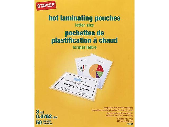 Staples 3 mil Thermal Laminating Pouches, Letter Size, 50 pack