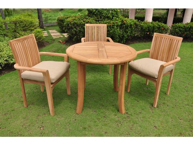 Wholesaleteak 4 Pc Luxurious Grade A Teak Dining Set 36 Round Table And 3 Lua Stacking Arm Chairs Nedslu2 Newegg Com