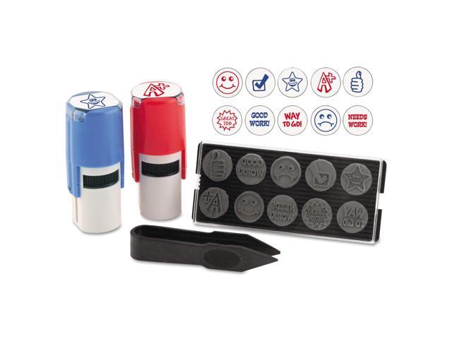 Stamp-Ever Stamp, Self-Inking With 10 Dies, 5/8", Blue/red