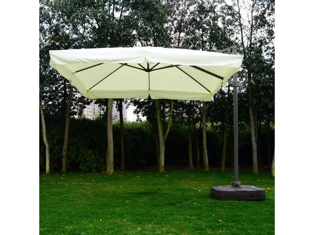 Outsunny 10 X10 Square Offset Tilt Patio Umbrella Garden Parasol Outdoor Sun Shade Canopy With Stand Cream White Patio Umbrellas Bases Newegg Ca