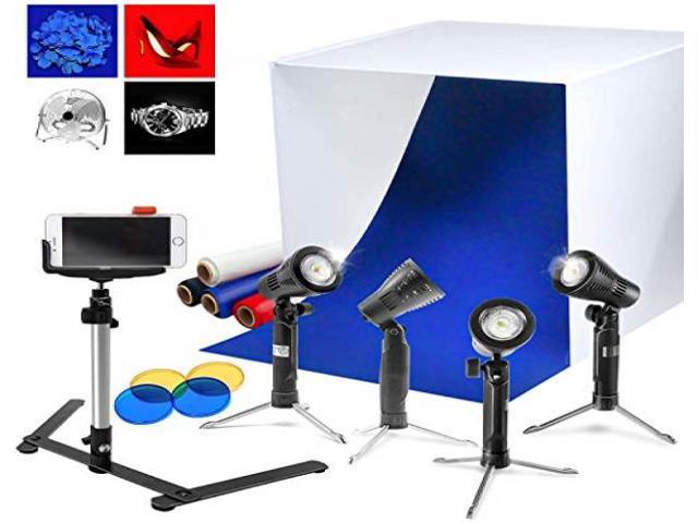 Photo Video Studio Mini Camera Stand LED Table Top Light with Stand Legs Cellphone Clip AGG1071 LimoStudio 24 x 24” Cubic White Photo Box Tent 