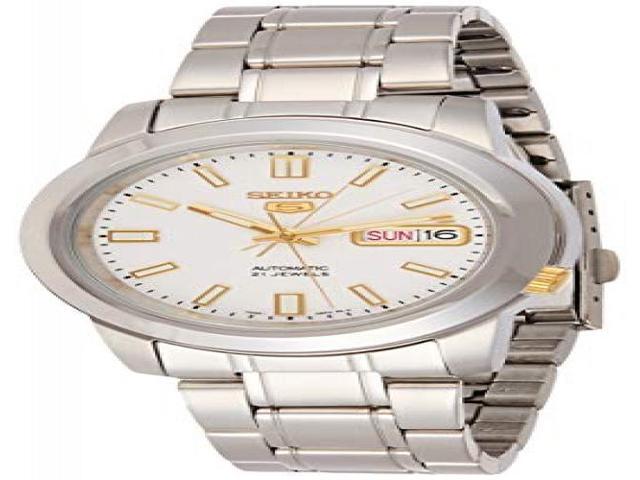 Seiko Men's SNKK07 5 Stainless Steel White Dial Watch - Newegg.com