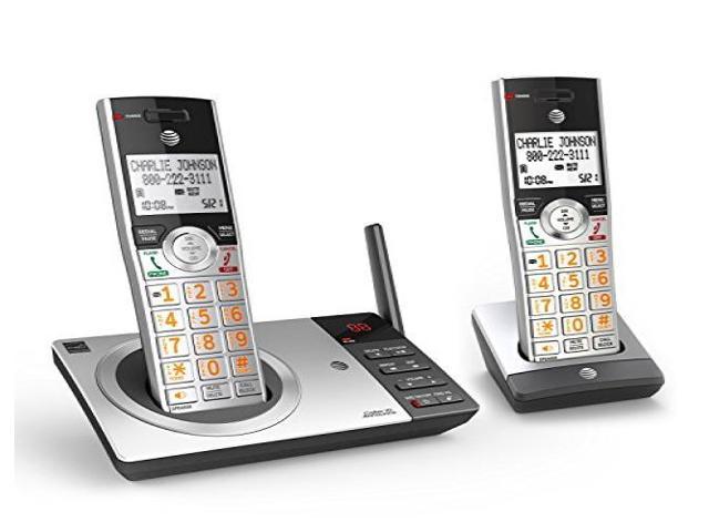 att cl82207 dect 6.0 expandable cordless phone with answering system   smart call blocker, silver/black with handset