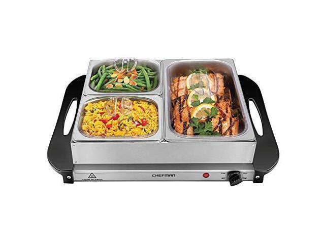 Photo 1 of **MINOR DAMAGE AND DENTS** Chefman Electric Buffet Server + Warming Tray w/Adjustable Temperature & 3 Chafing Dishes, Hot Plate Perfect for Holidays, Catering, Parties, Events & Home Dinners, 14" x 14" Surface, Stainless Steel

