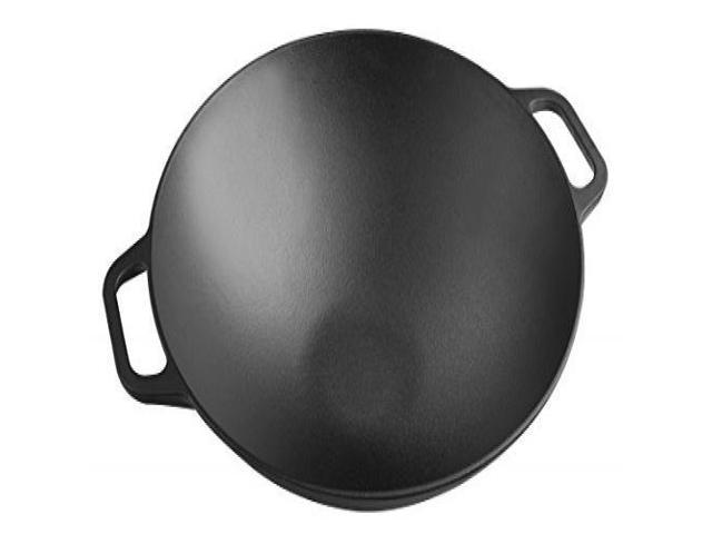 Victoria Cast Iron Wok 14 Inch Smooth Balanced Base Seasoned with 100% Kosher Certified Non-GMO Flaxseed Oil Black Stir Fry Pan 