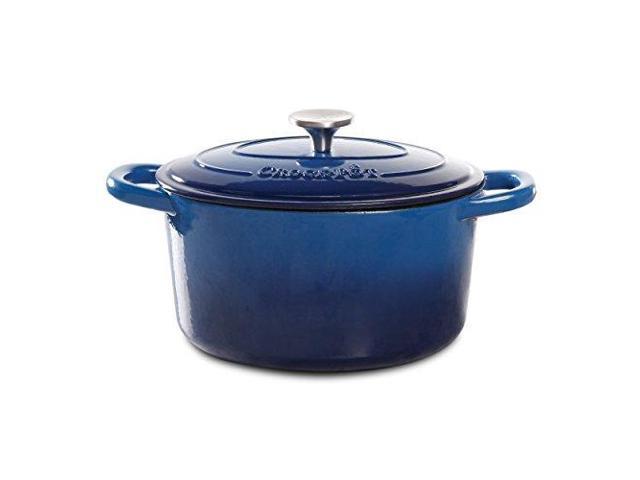 Crock-Pot 7 Quart Round Enamel Cast Iron Covered Dutch Oven Slow Cooker, Blue