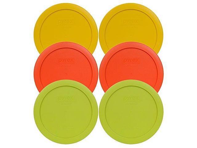 2-Butter Yellow, 2-Pumpkin Orange, 2-Edamame Green Pyrex 7201-PC Round 4 Cup Storage Container Lids for Glass Bowls
