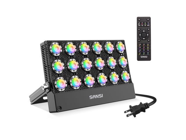 SANSI 100W RGB LED Floodlight with Plug, 16 Colors 4 Modes Color Changing Dimmable Decorative Party Stage Landscape Light with Remote Control, IP66 Waterproof Super Bright LED Security, AC100-240V