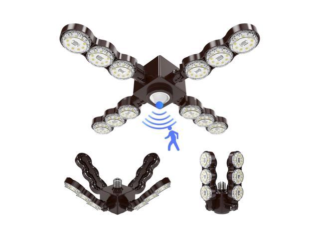 SANSI LED Garage Lights Infrared Sensor 60w 6000LM with COC Technology Deformable Ceiling Light with 4 Adjustable Panels LED Shop Light 5000K Natural Lighting E26 Base CRI>80 for Basements, Warehouses