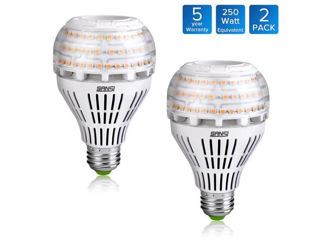 SANSI 27W (250 Watt Equivalent) A21 Omni-directional Ceramic LED Light Bulbs, 4000 Lumens, 3000K Soft Warm White Light, E26 Medium Screw Base Floodlight Bulb, Home Lighting, Non-dimmable (2 Pack)