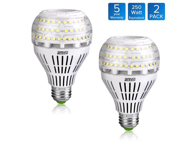 27W (250 Watt Equivalent) A21 Omni-directional Ceramic LED Light Bulbs, 4000 Lumens, 5000K Daylight, E26 Medium Screw Base Floodlight Bulb, Home Lighting, Non-dimmable, SANSI (2 PACK)