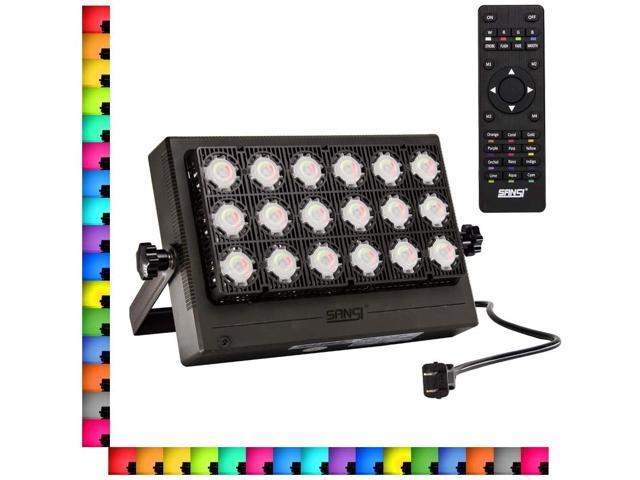 SANSI 200W Equivalent LED Flood Lights RGB Security Lighting Fixture with 2 Adjustable Heads 30W 16 Colors 4 Modes Color Changing Dimmable Decorative Party Stage Landscape Light with Remote Control 
