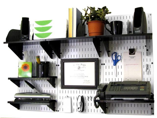 Wall Control Office Organizer Mounted Home Storage And Organization Kit With White Panels Black Accessories