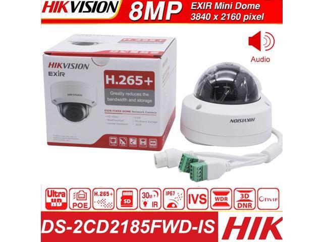 Hikvision New Original English version Dome IP POE DS-2CD2185FWD-IS 8MP Outdoor H.265 Updatable CCTV Camera With Audio and Alarm Interface security Camera, (8MP, 2.8 Fixed Lens, 1Pcs)